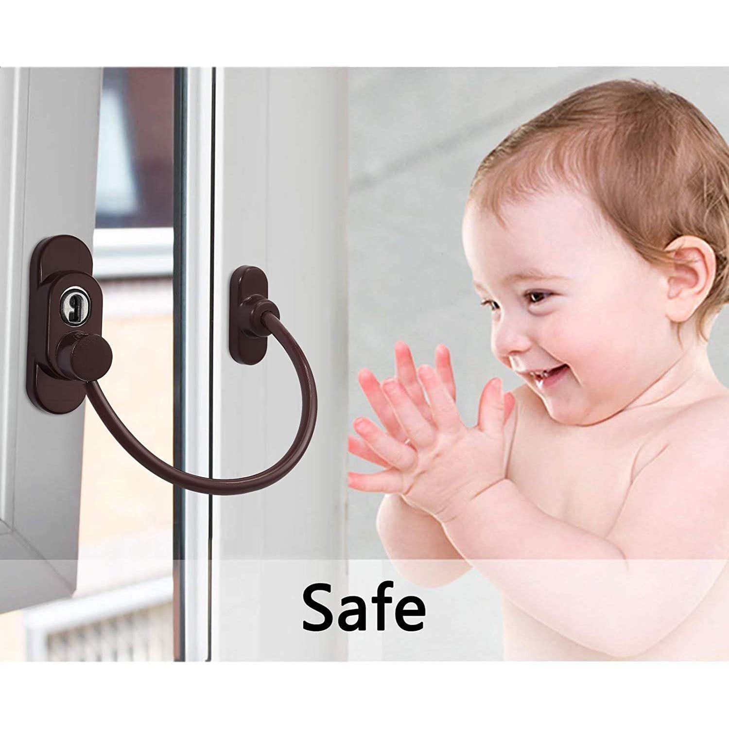 Kamtop Window Door Cable Restrictor Locks with Screws Keys Brown