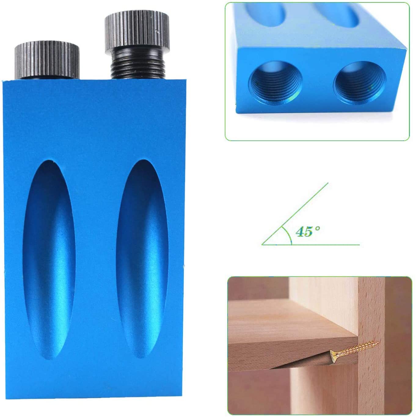Kamtop Pocket Hole Jig Kit 15PCS Woodworking Guide Oblique Drill Angle Hole