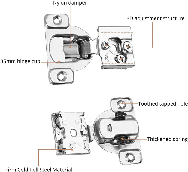 Kamtop 1/2 inch 12PC Overlay Soft Close Hinges