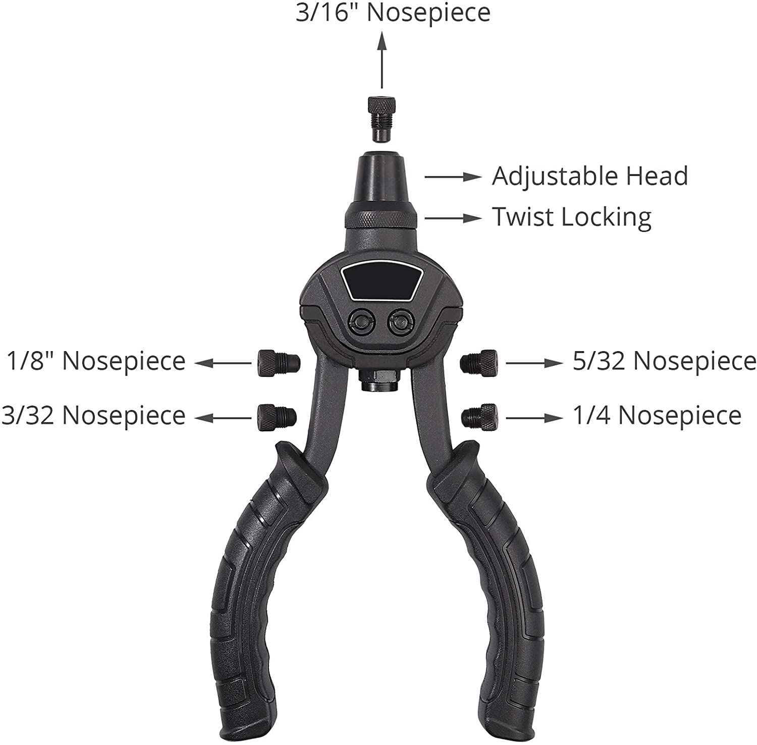 Kamtop 10 Inch Hand Rivet Gun 5 in 1 Hand Riveter Set