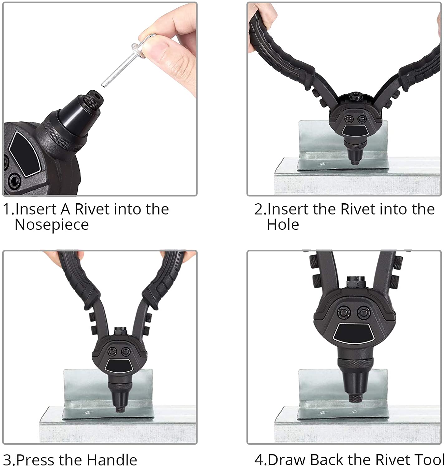Kamtop 10 Inch Hand Rivet Gun 5 in 1 Hand Riveter Set