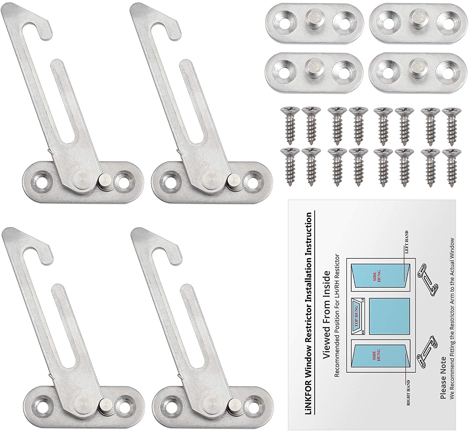 Kamtop 4 PCS Stainless Steel Window Locks