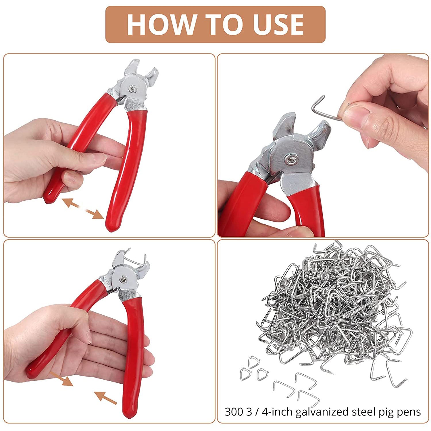 Kamtop Hog Ring Pliers Kit and 300 PCS 3/4inch