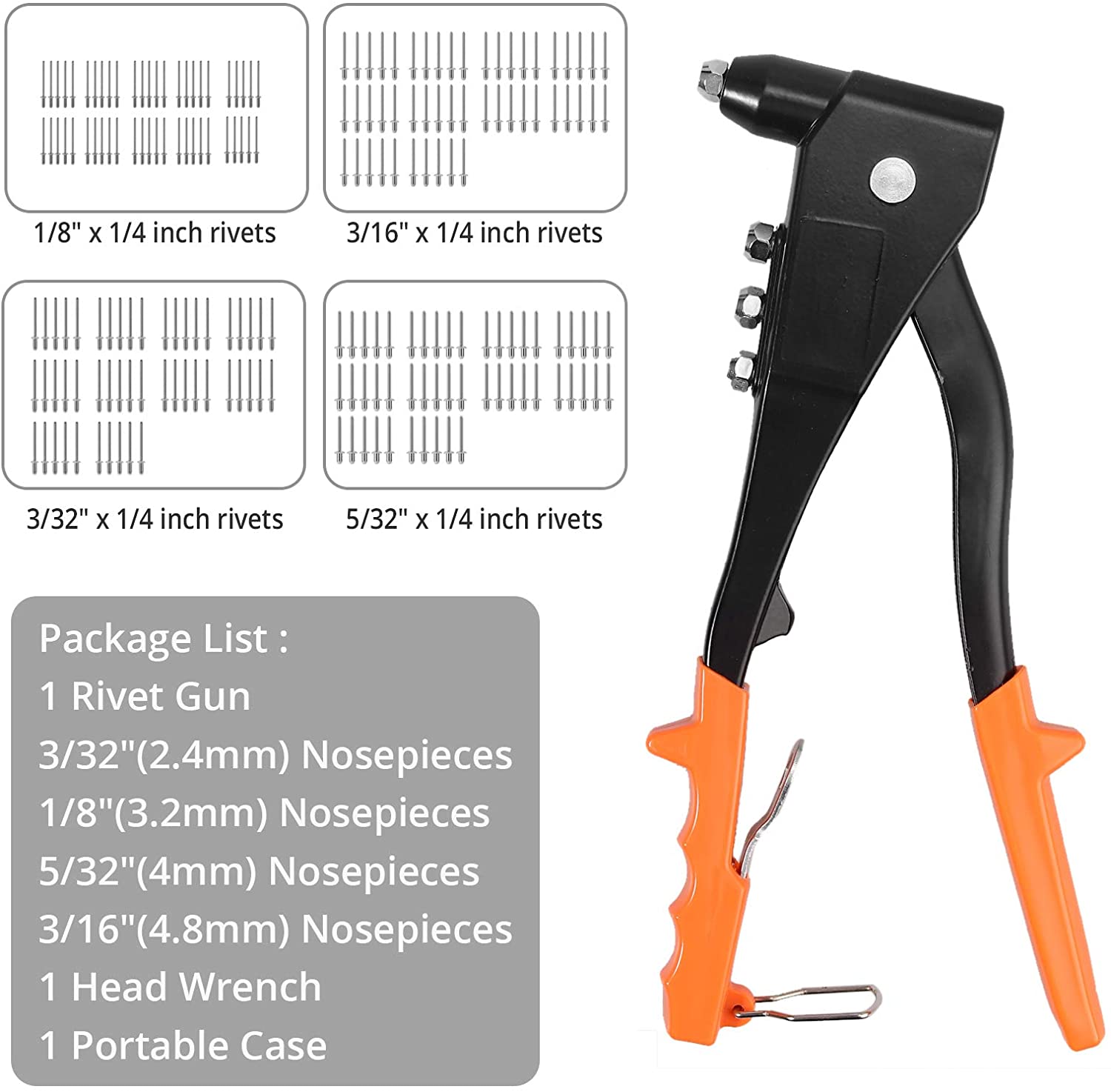 Kamtop Pop Rivet Gun Kit with 200 Rivets Hand Repair Tools
