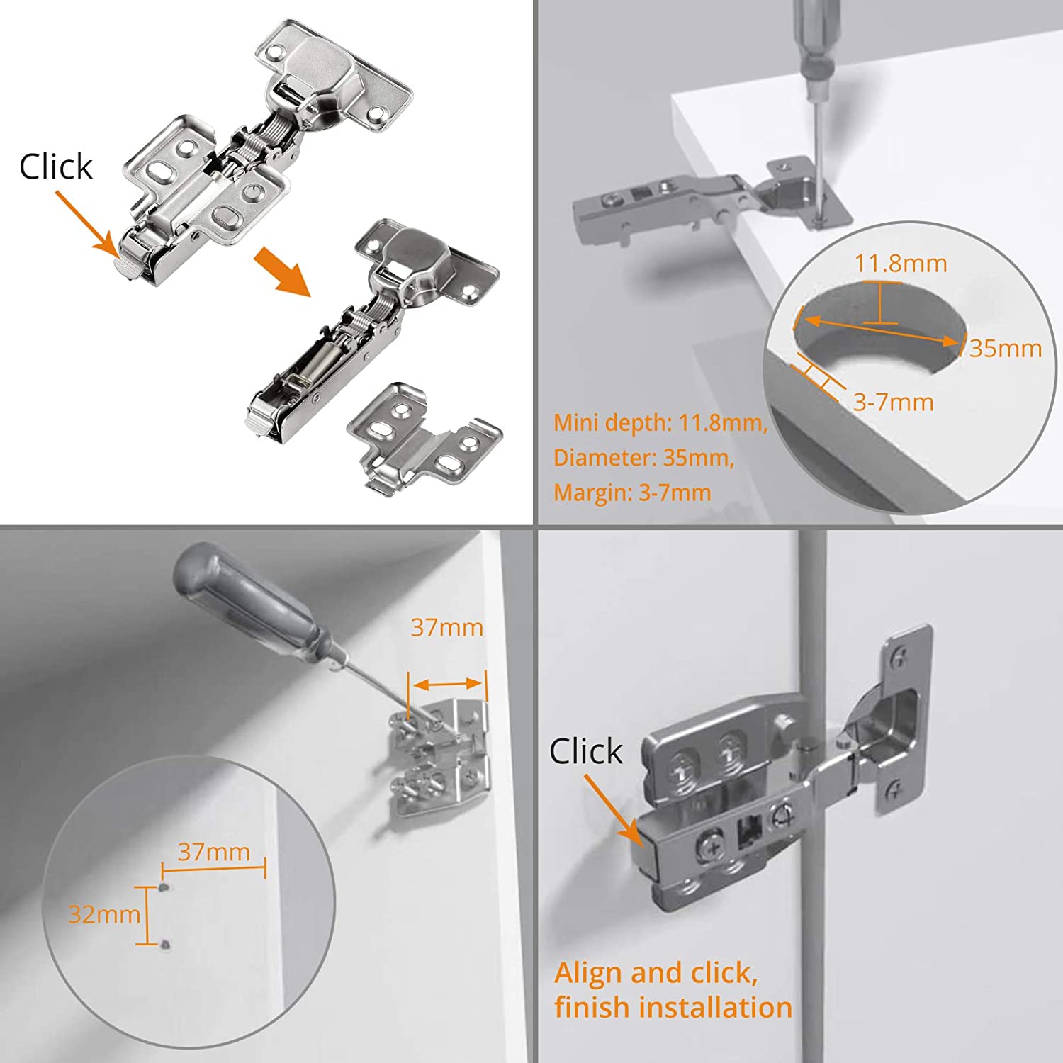 Kamtop 20PCS 110° Soft Door Hinges