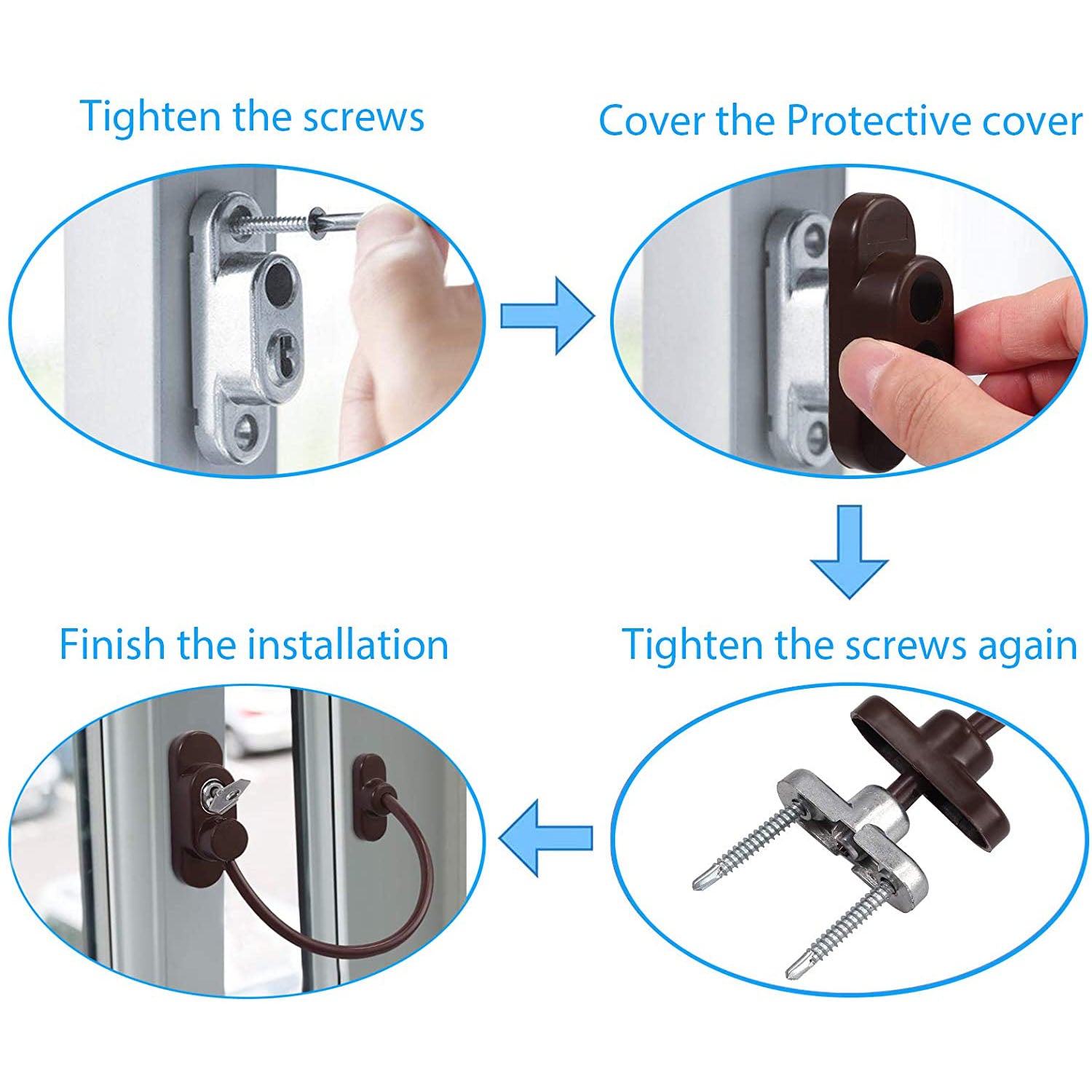 Kamtop Window Restrictor Locks 4 Packs Security Cable