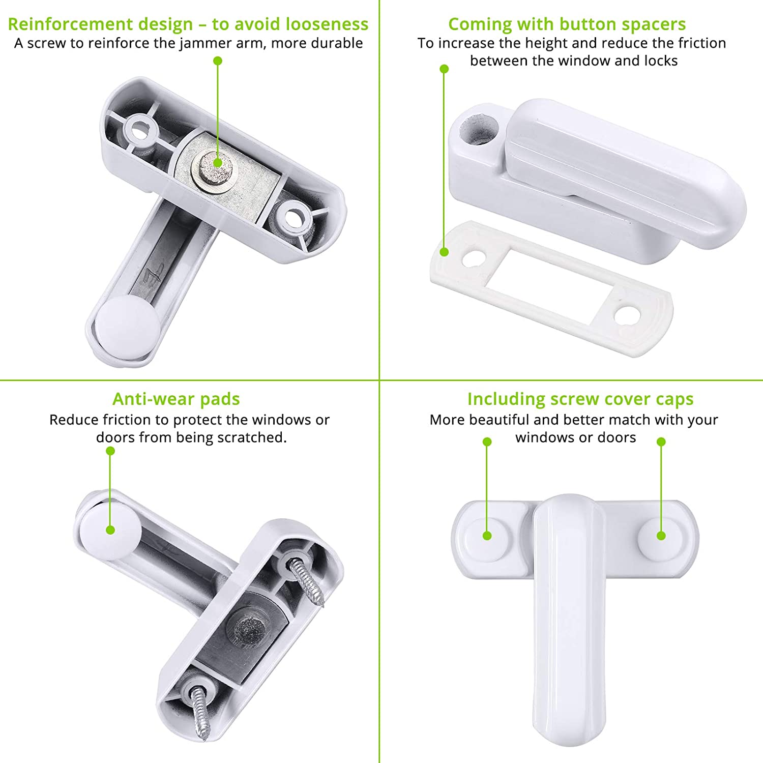 KAMTOP Sash Jammers 4PCS Sash Blockers Aluminum Alloy