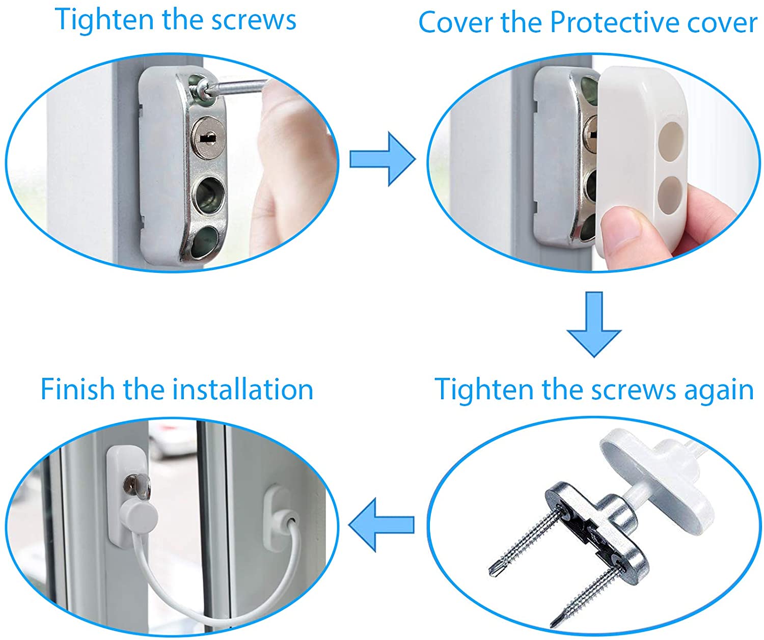 Kamtop Window Restrictor Locks 4 Packs Security Cable