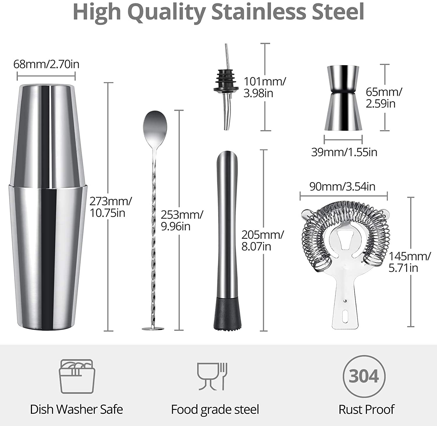 Kamtop 7 PCS Boston Shaker Stainless Steel Cocktail Set