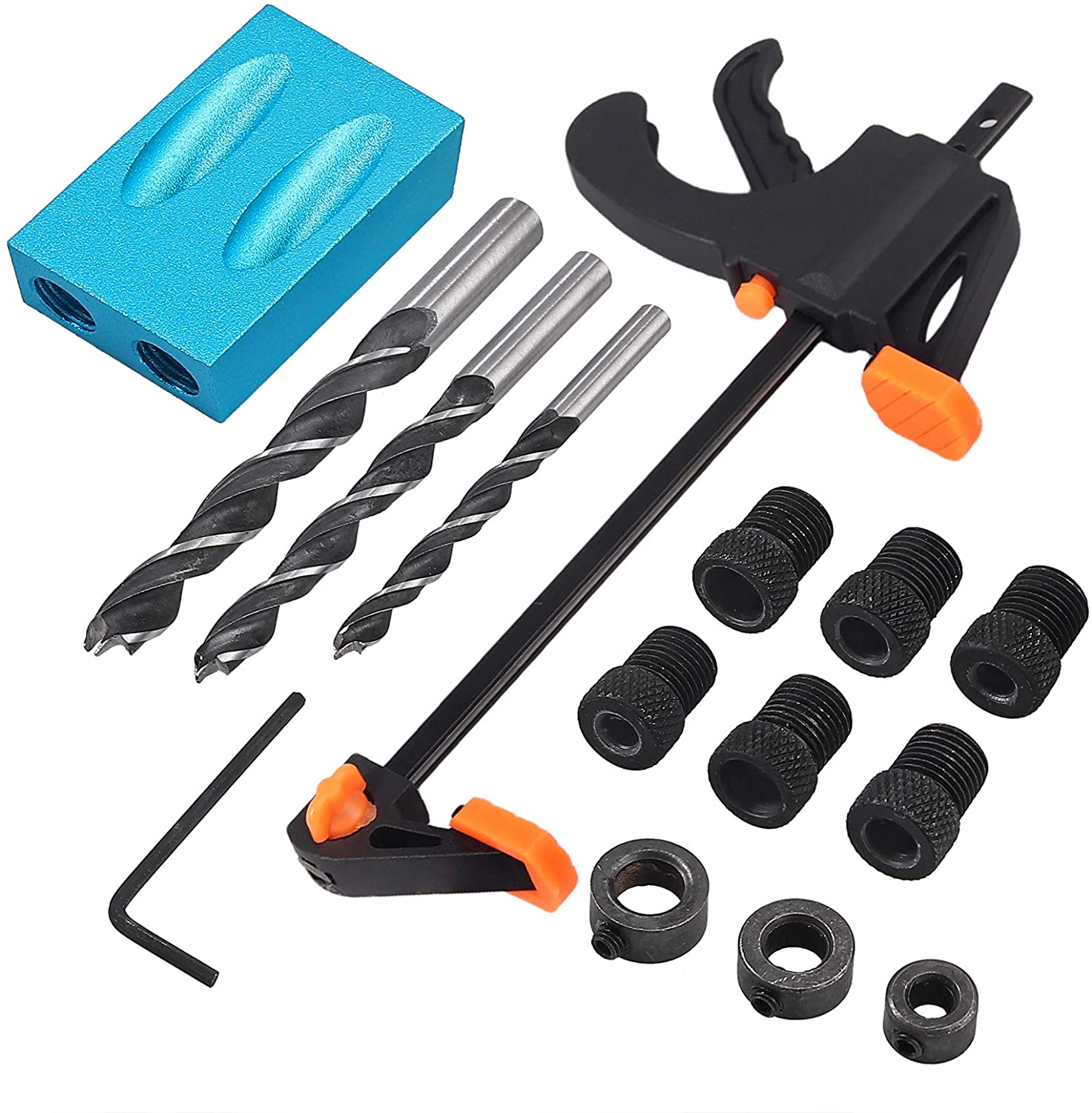Kamtop Pocket Hole Jig Kit 15PCS Woodworking Guide Oblique Drill Angle Hole