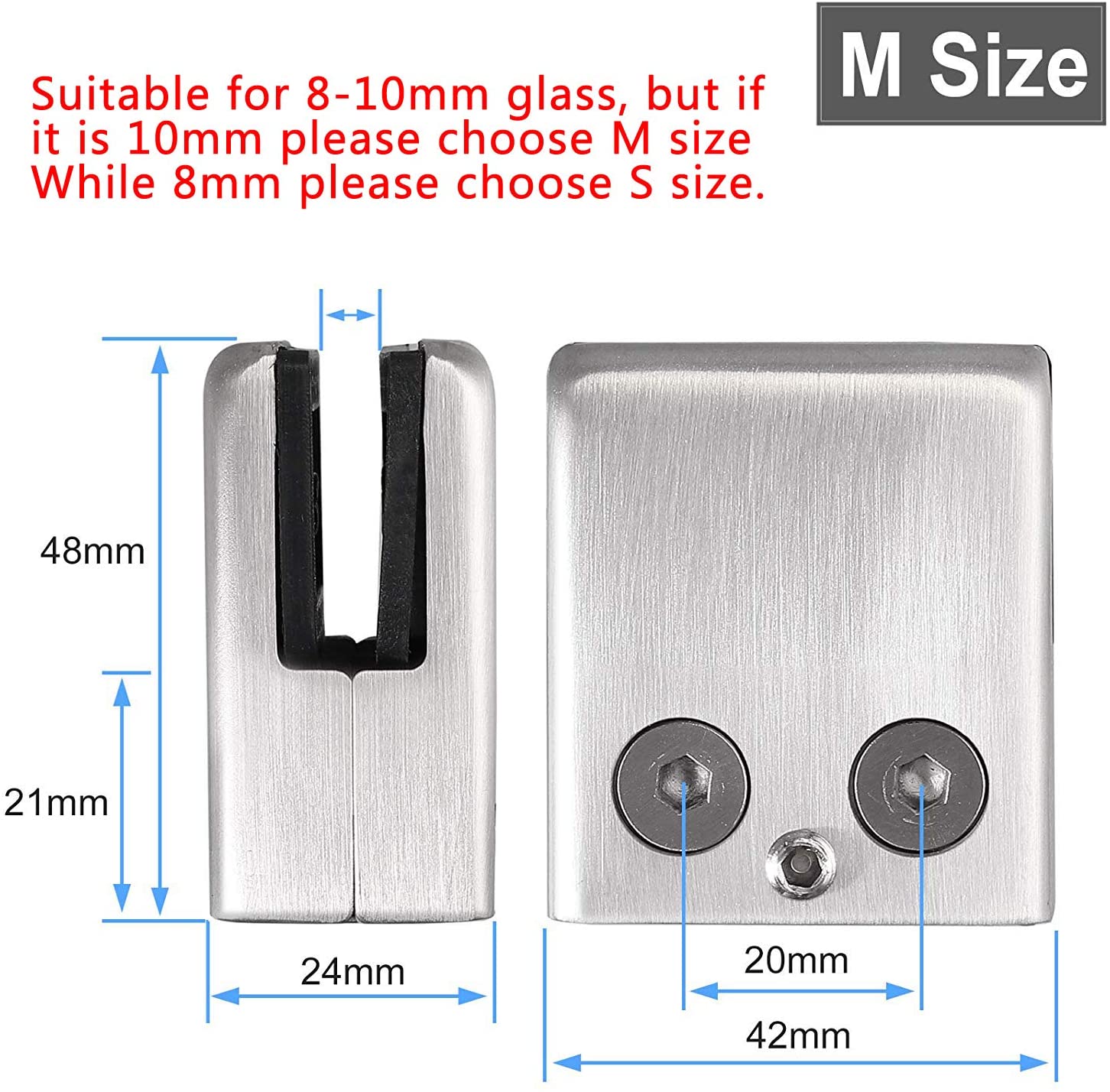 Kamtop 8PCS 8-10mm Stainless Steel 304 Square Glass Clamps