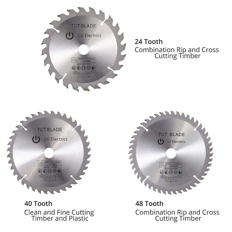 Kamtop Professional 3Pcs 165mm Circular Saw Blade Set