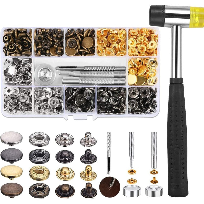 Kamtop 150 Sets Press Stud Kit 6 Colors Copper Canvas Snaps Button Poppers Fasteners