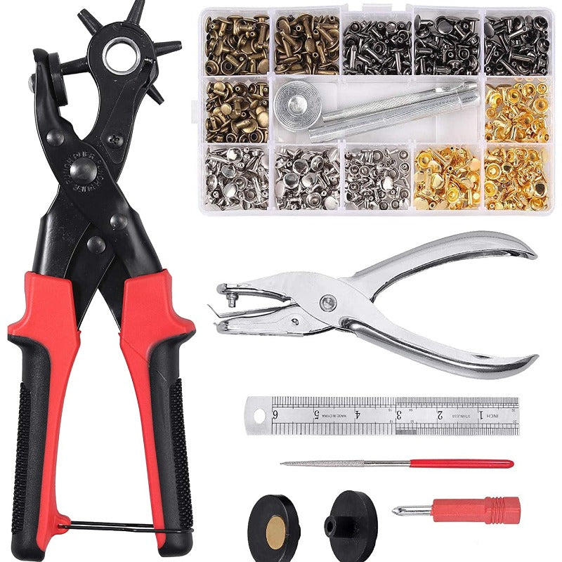 Kamtop Hole Punch Plier Set with 240pcs Leather Double Cap Rivets